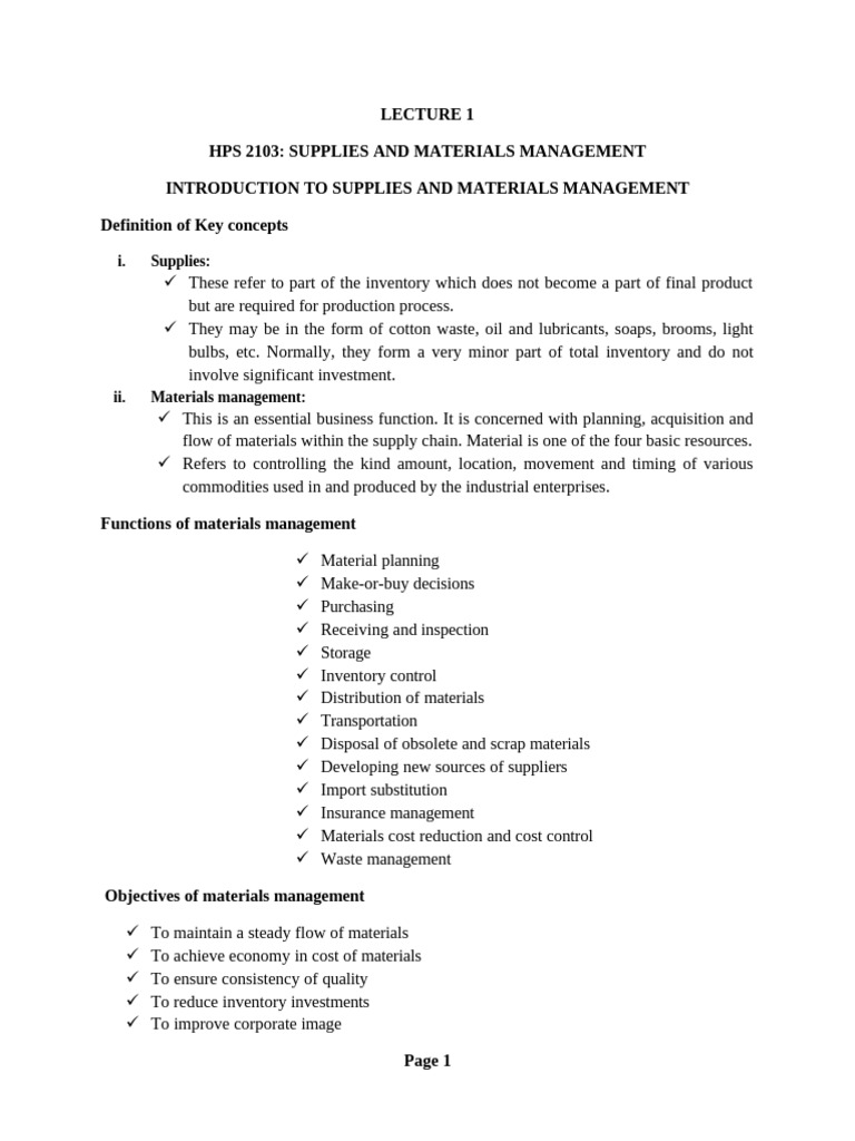 Supplies vs. Materials Management Overview | PDF | Inventory | Procurement