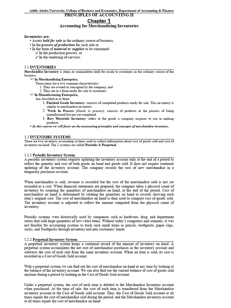 Ch-1-Merchandising Inventories | PDF | Cost Of Goods Sold | Inventory