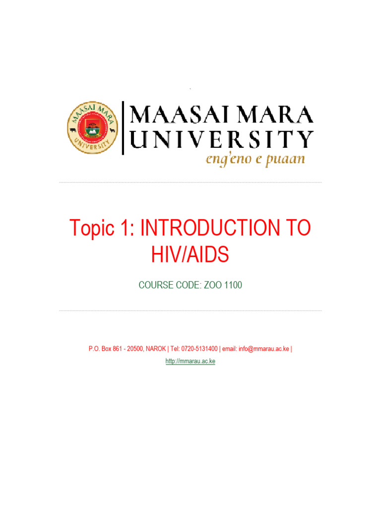 ZOO 1100 - Lecture Notes Week 1 - Introduction To HIV AIDS-1 | PDF ...