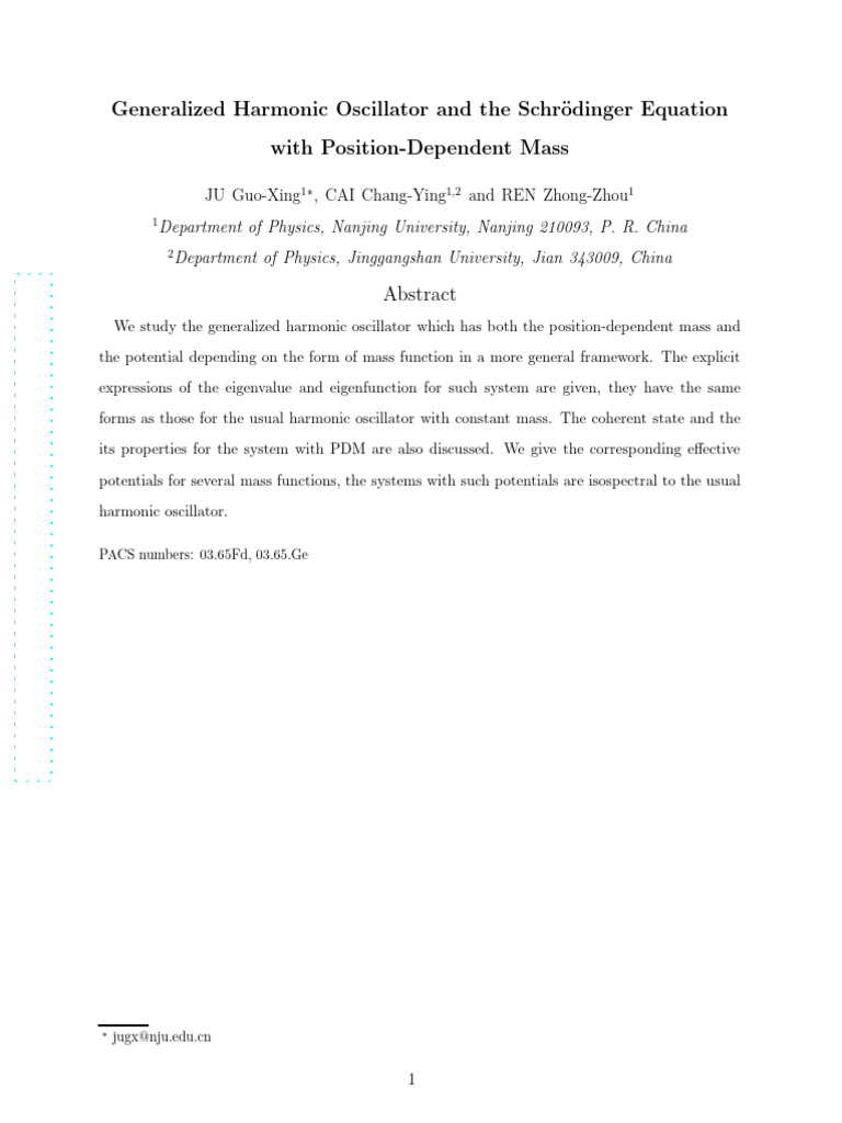 Generalized Harmonic Oscillator with PDM | PDF | Hamiltonian (Quantum ...
