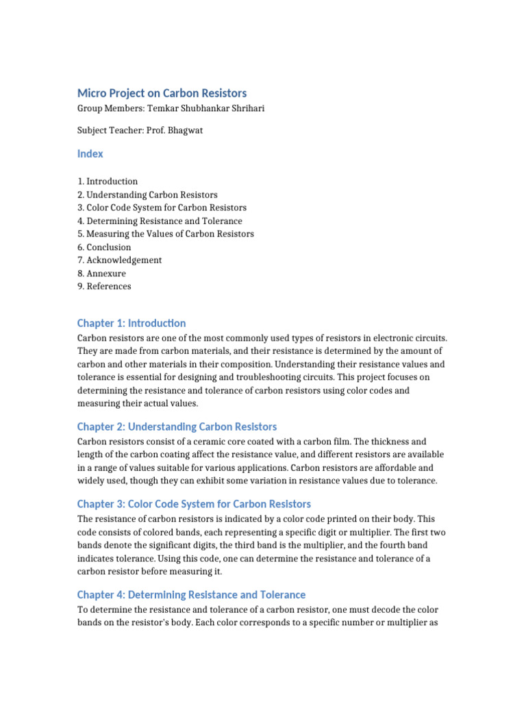 Carbon Resistors Micro Project | PDF | Resistor | Electrical Resistance ...