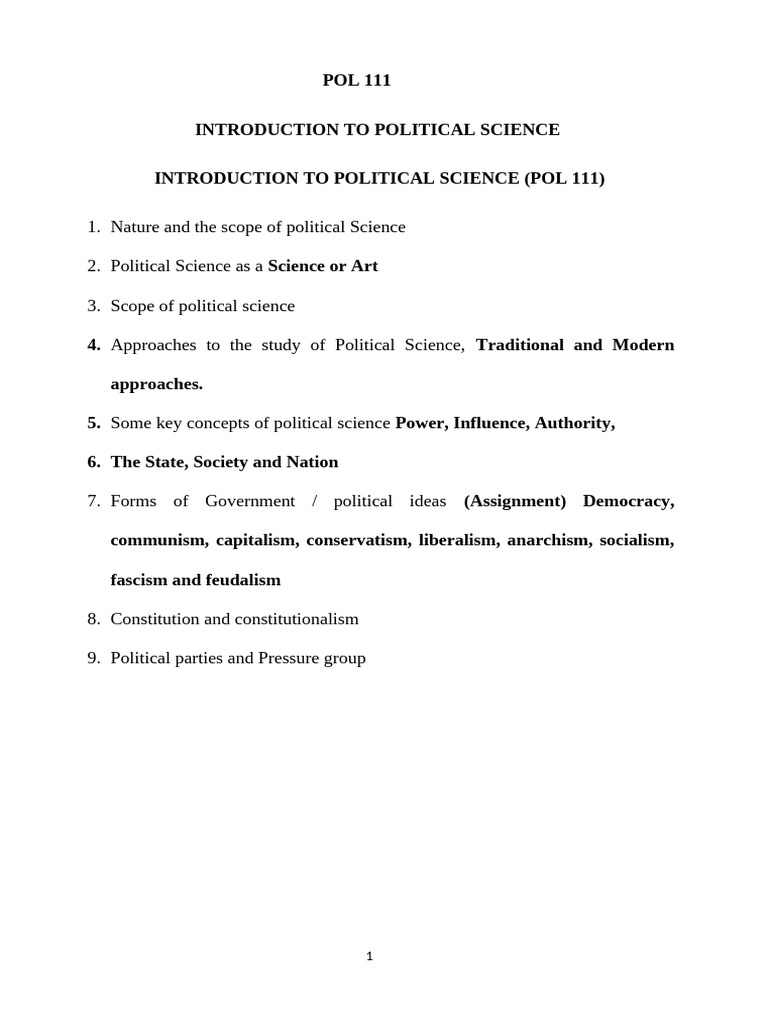Introduction to Political Science Overview | PDF | Power (Social And ...