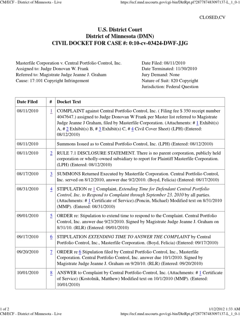 Minnesota Copyright Case Dismissed | PDF | Copyright Law Of The United ...