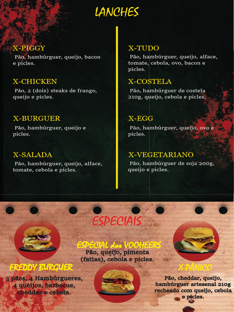 Lanches e Combos do HungerKiller | PDF | Hambúrgueres | Culinária ocidental