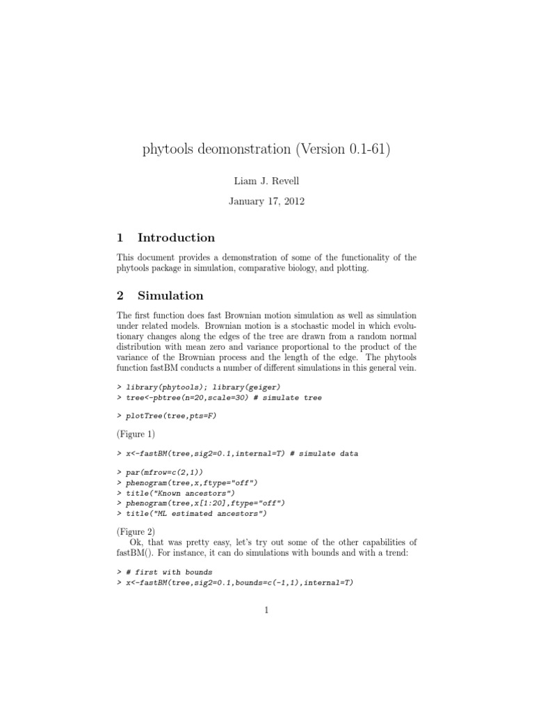 Phytools Deomonstration (Version 0.1-61) : Liam J. Revell January 17 ...