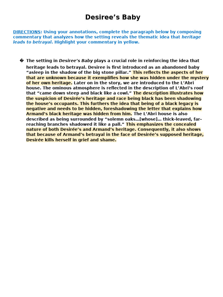 Marcus Stovall - Desiree's Baby Composition | PDF
