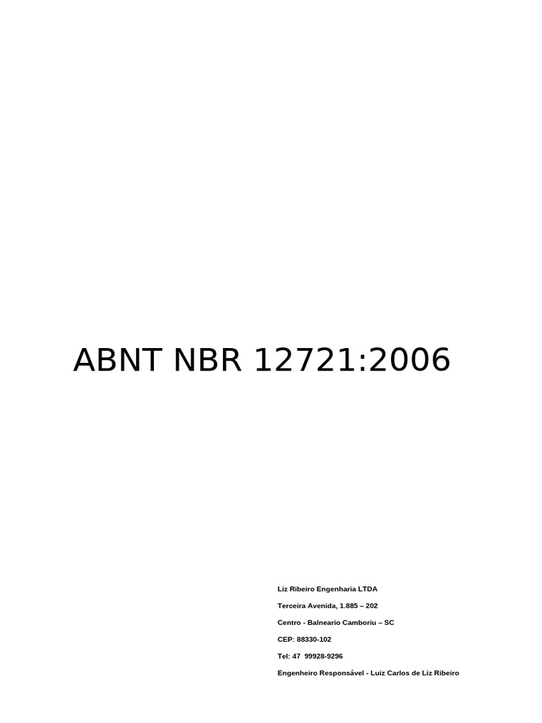 Instruções ABNT NBR 12721:2006 | PDF