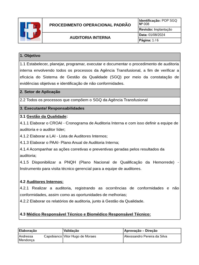 Procedimento de Auditoria Interna SGQ | PDF | Auditoria interna | Business
