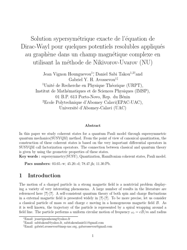 Supersymmetric Coherent States in Graphene | PDF | Hamiltonian (Quantum ...