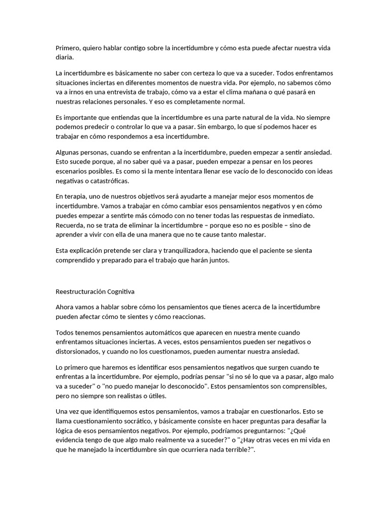 Intolerancia A La Incertidumbre | PDF | Ansiedad | Incertidumbre