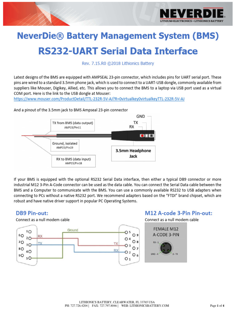 NeverDie BMS Advanced RS232 UART Serial Protocol Rev7.15 | PDF ...