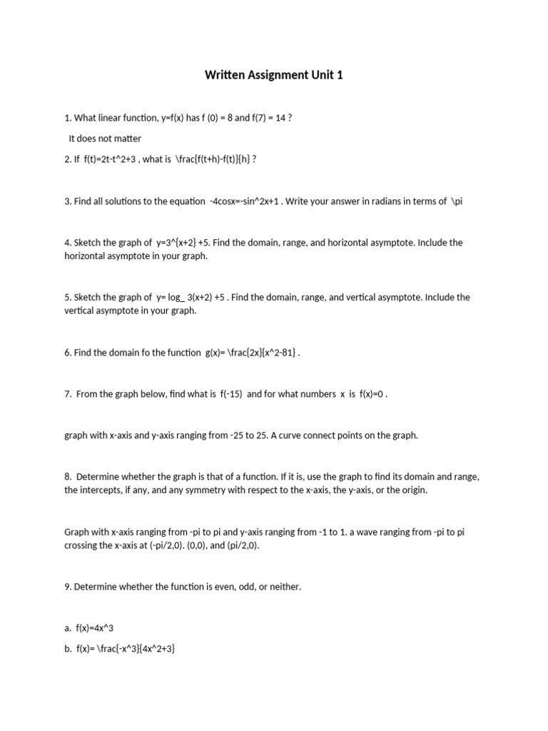 Linear Functions and Graph Analysis Tasks | PDF