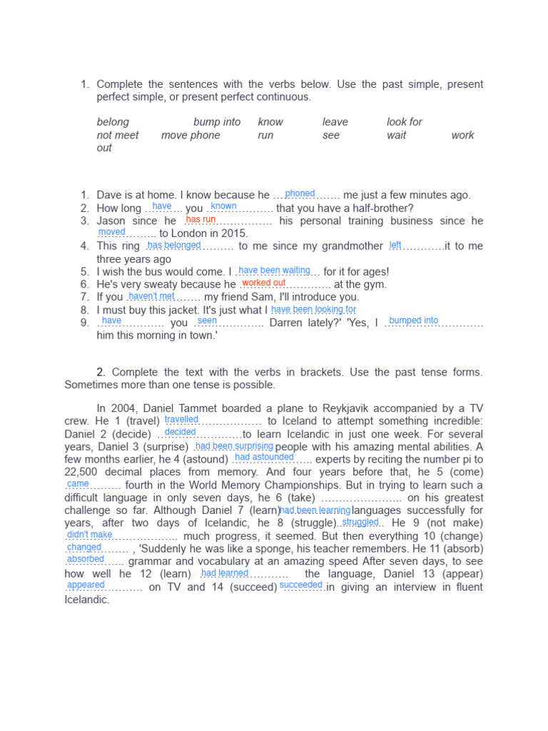 English Verb Tenses Practice Exercises | PDF | Language Mechanics | Grammar