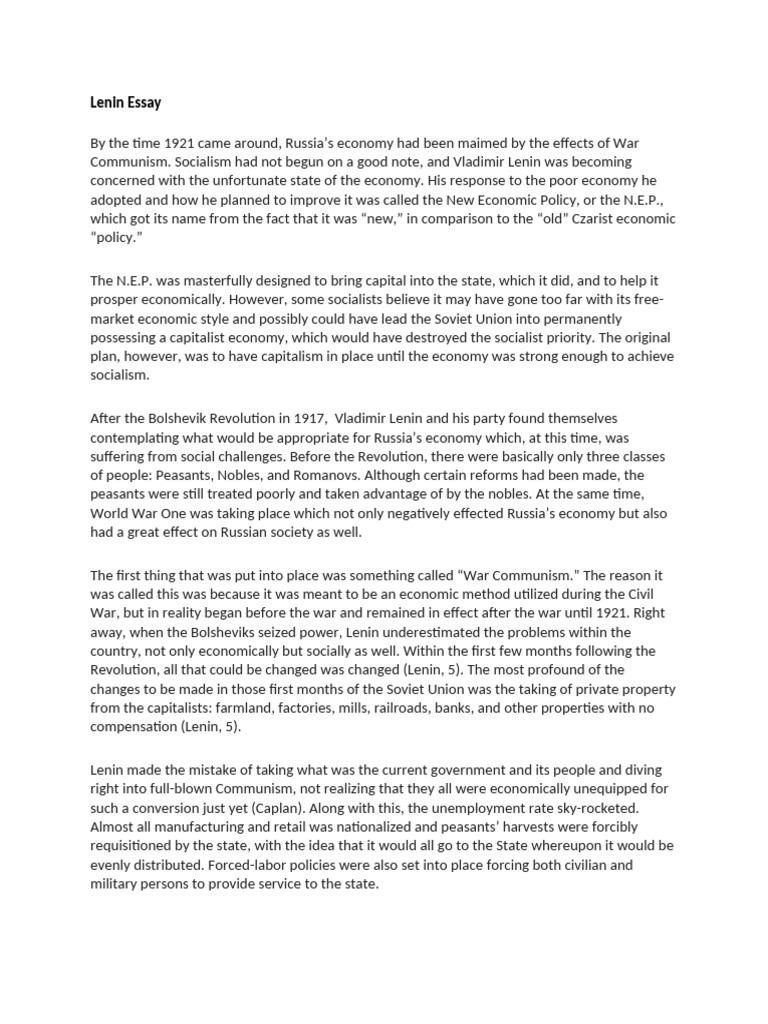 Lenin Essay (History) | PDF | Communism | Vladimir Lenin