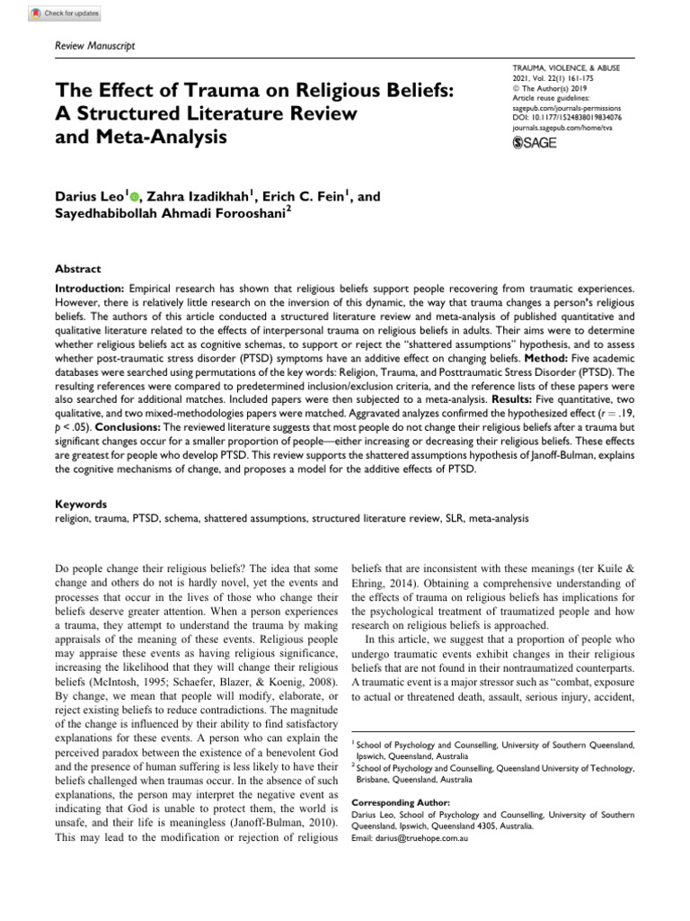 Trauma's Impact on Religious Beliefs | PDF | Psychological Trauma ...