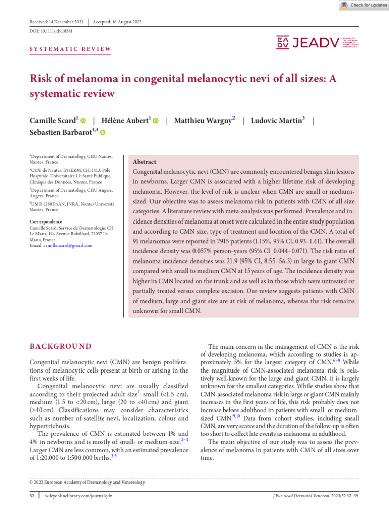 Melanoma Risk in Congenital Nevi Study | PDF | Melanoma | Neoplasms