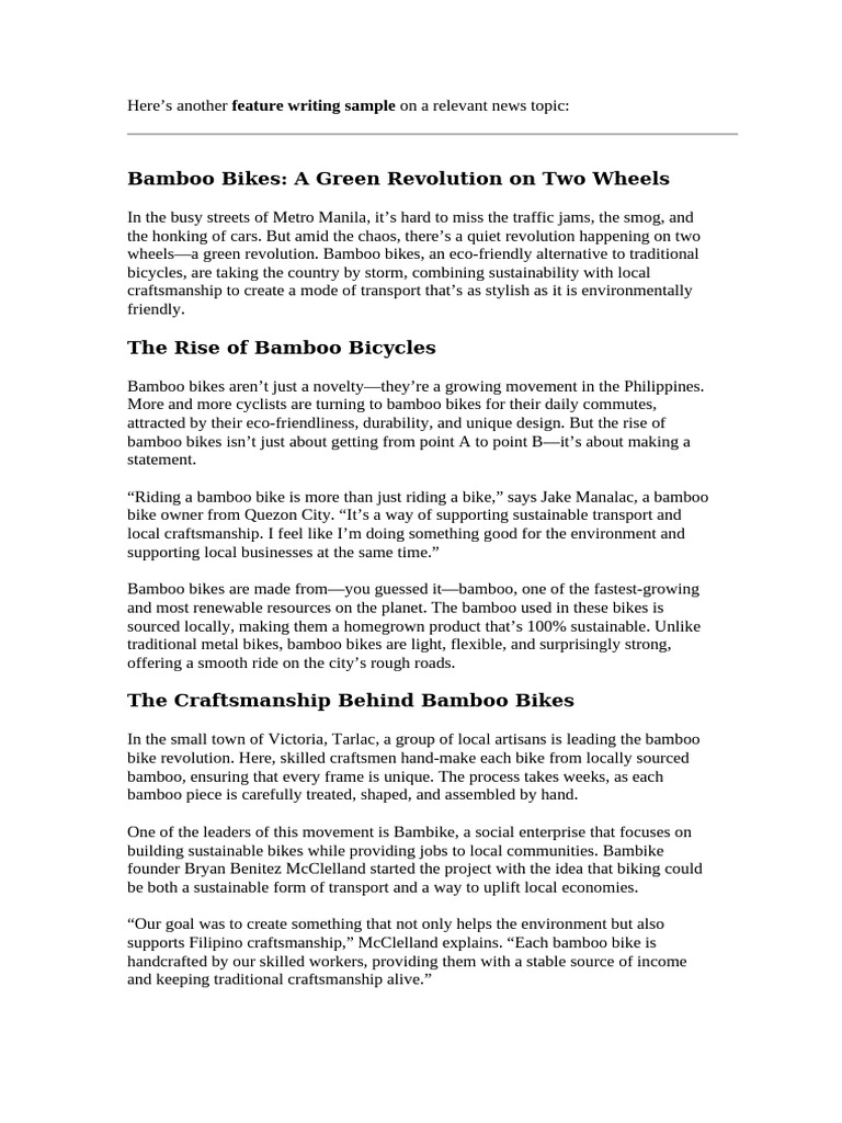 Feature Writing Exercises Pdf