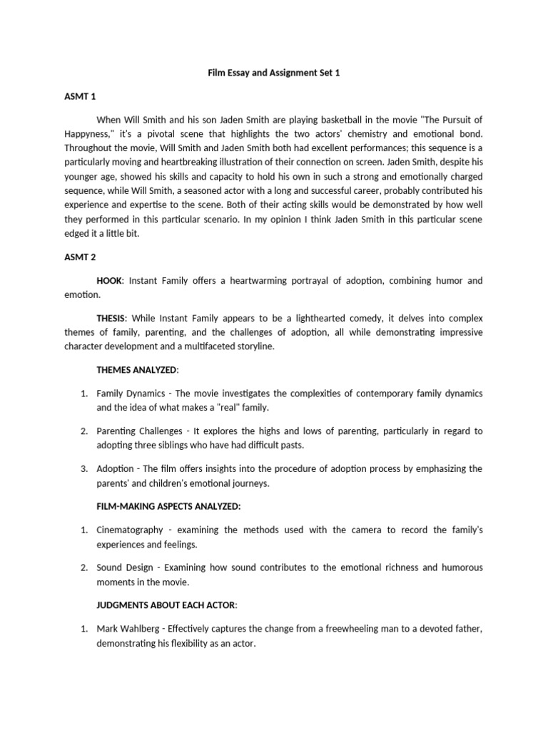 Film Essay and Assignment Set 1 | PDF | Cinematography | Psychological ...