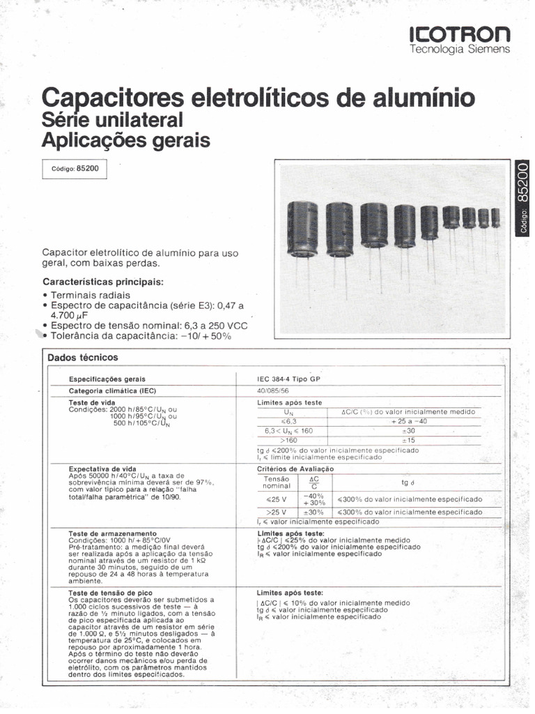 Icotron 85200 CapacitorEletAlu (Out1987) | PDF
