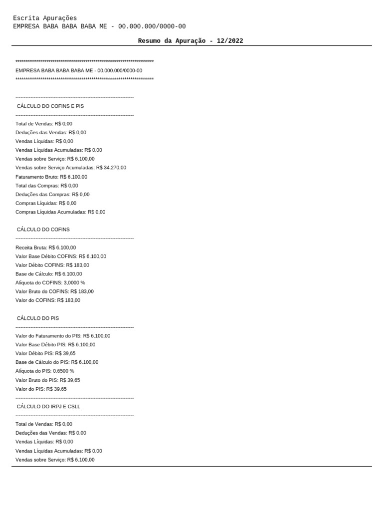Modelo Resumo Pis Cofins | PDF | Imposto de Renda | Dinheiro