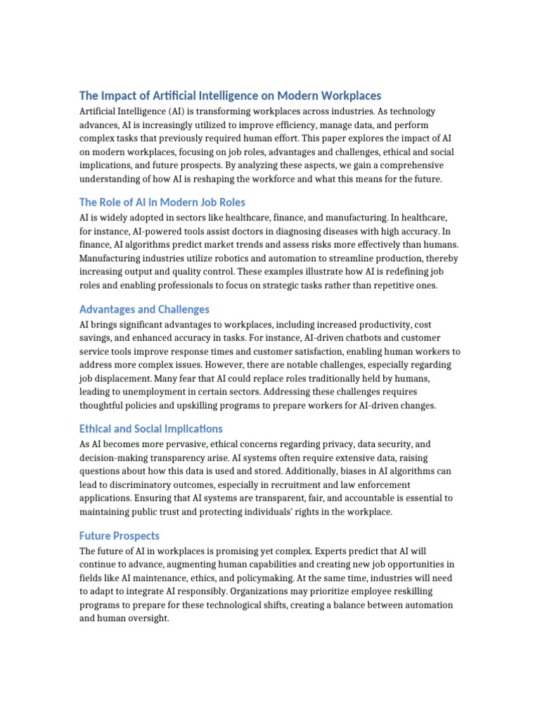 The Impact of AI On Modern Workplaces | PDF | Artificial Intelligence ...