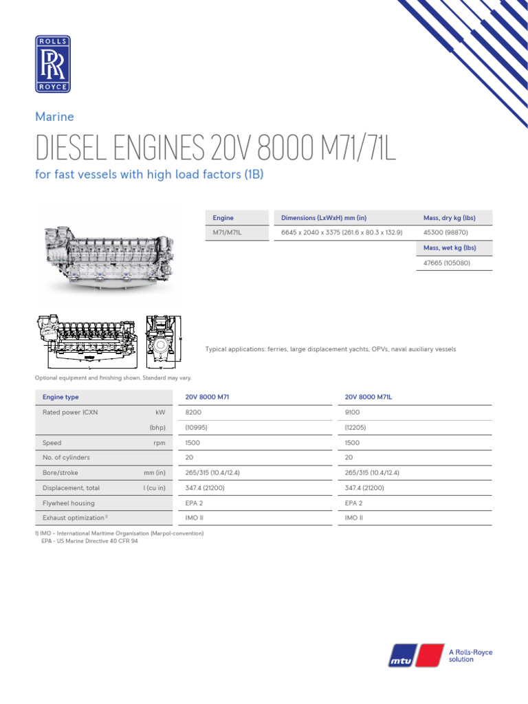 MTU Marine Spec 20V8000M71 M71L 1B | PDF | Pump | Engines