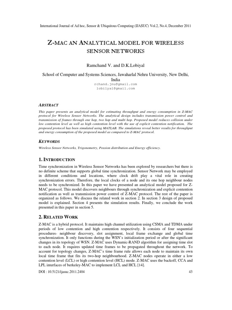 Z-MAC Model for Wireless Sensor Networks | PDF | Wireless Ad Hoc ...