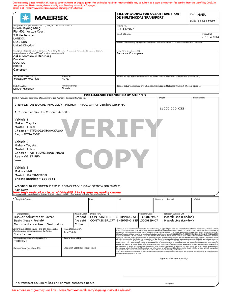 DRAFT | PDF | Bill Of Lading | Cargo