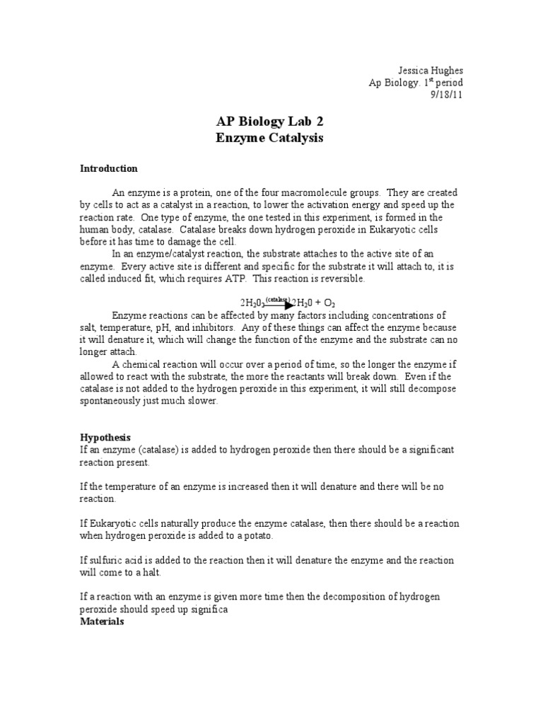 AP Bio Lab PDF Catalase Enzyme