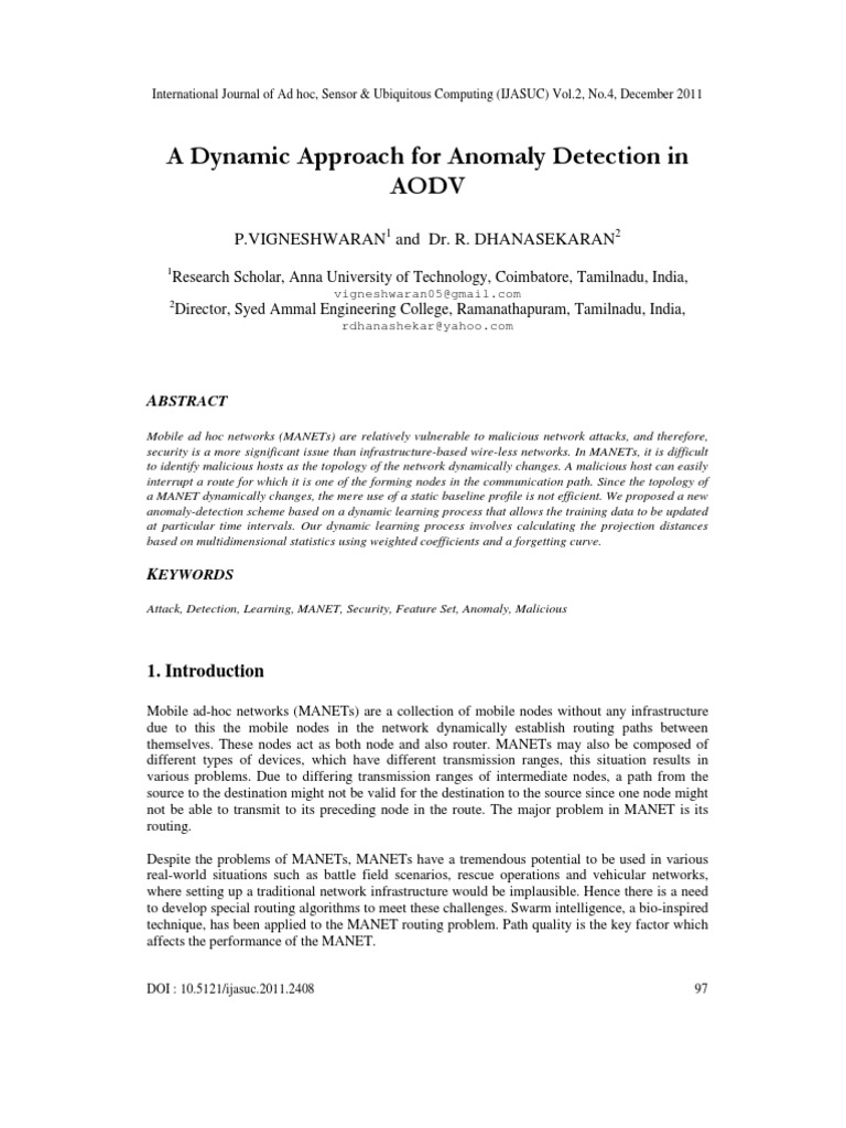 A Dynamic Approach For Anomaly Detection in AODV | PDF | Routing ...