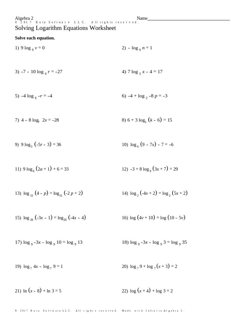 Solving logarithm equations worksheet pdf logarithm mathematical