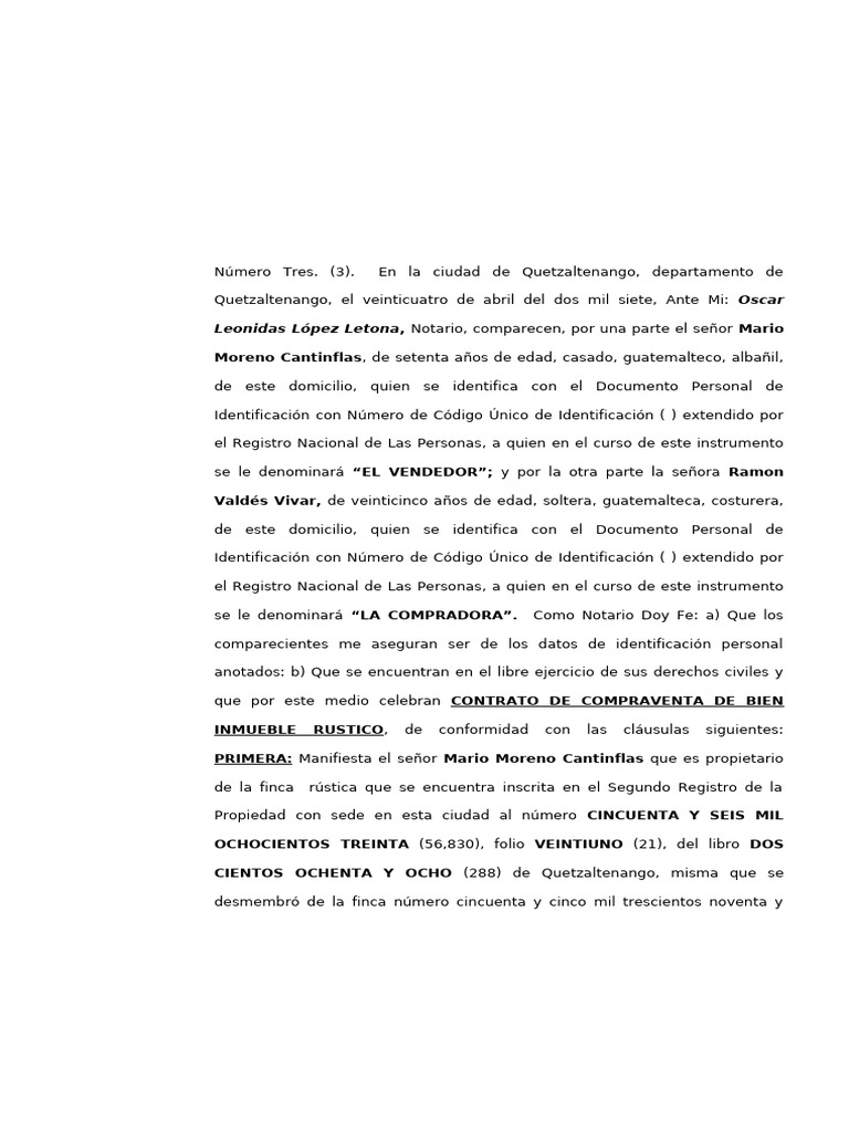 Contrato de Compraventa en Quetzaltenango | PDF | Ciencias sociales ...