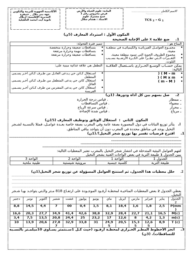 الفرض الأول ج م ع | PDF