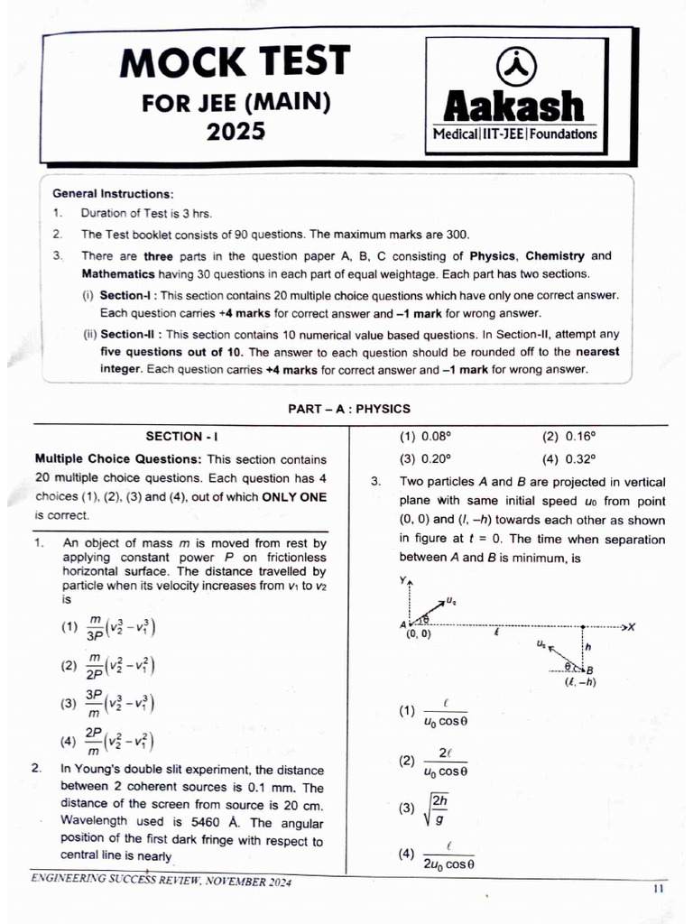 Jee Mock Test (2025) - 4 | PDF