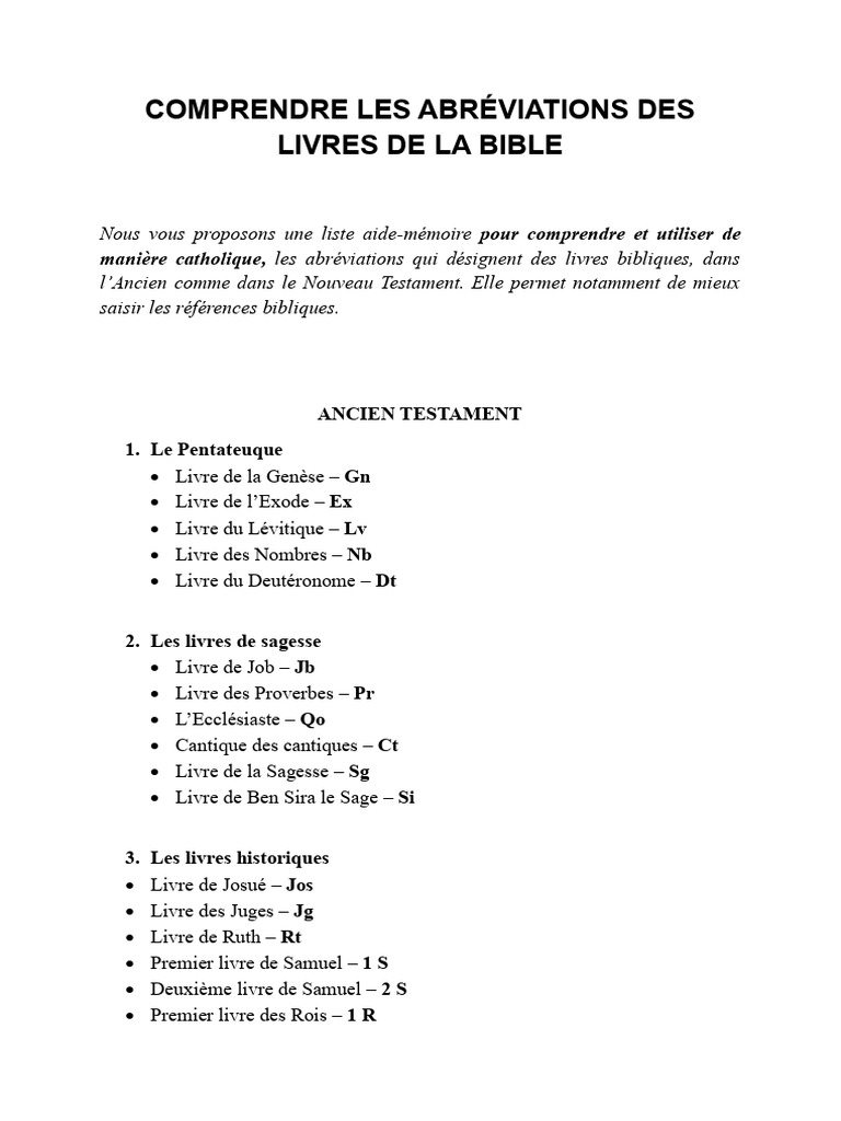 Abréviations des Livres de la Bible | PDF | Paul l'apôtre | Apôtre