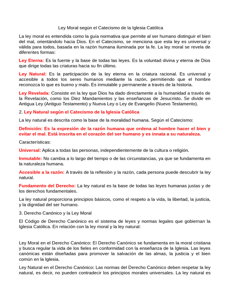 Ley Moral en el Catecismo Católico | PDF | Moralidad | La Ley natural