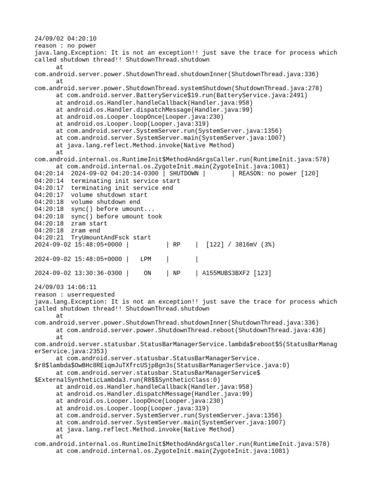 Android Shutdown and Reboot Logs | PDF | Java (Programming Language ...