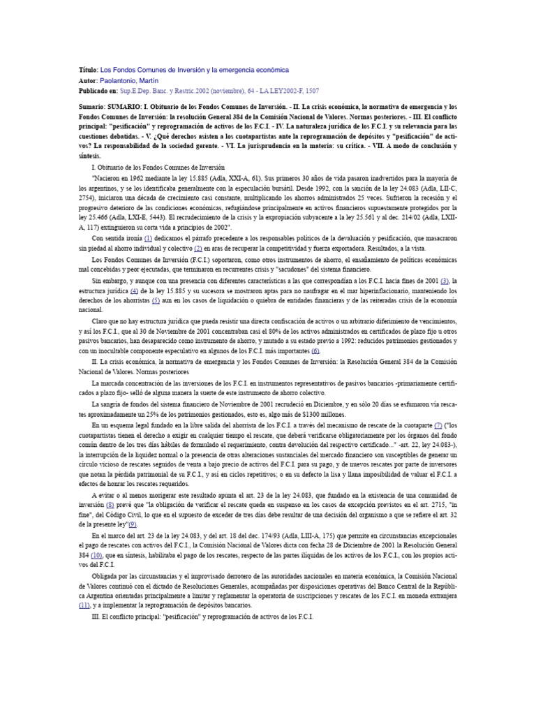 Fondos Comunes de Inversión y Crisis Económica | PDF | Fondo de ...
