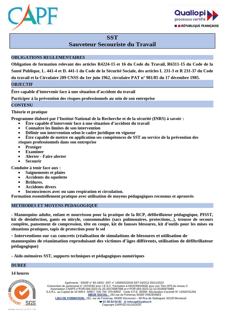 Formation SST 2024 : Guide et Programme | PDF | Réanimation cardio ...
