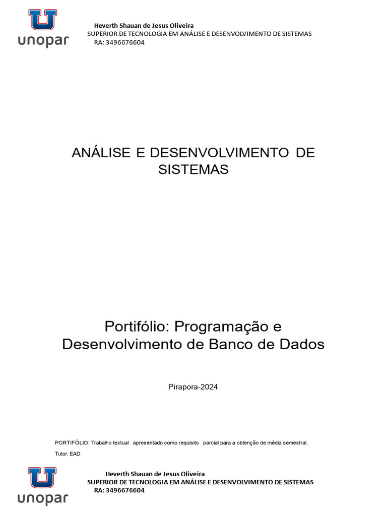 Programação e Desenvolvimento de Banco de Dados | PDF | SQL | Bancos de ...