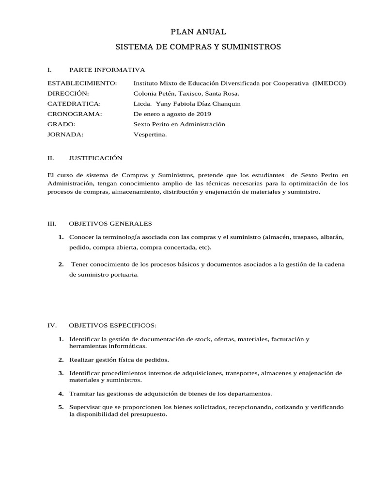 Plan Anual de Compras y Suministros IMEDCO | PDF | Finanzas y dinero