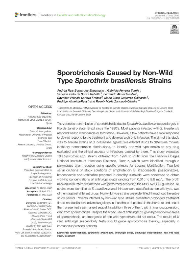 Sporotrichosis Caused by Non-Wild Type Sporothrix Brasiliensis Strains ...