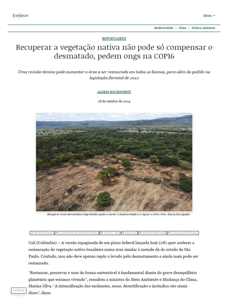 Restauração da Vegetação Nativa no Brasil | PDF | Biodiversidade ...