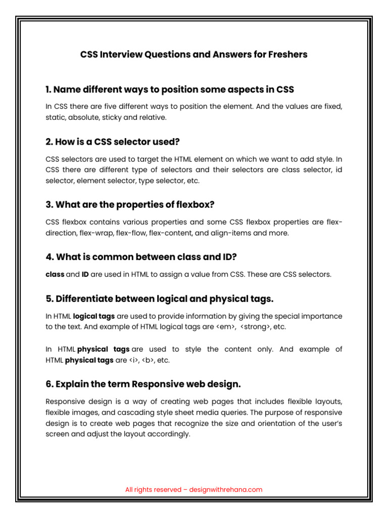 Css Interview Questions and Answers | PDF | Html | Html Element
