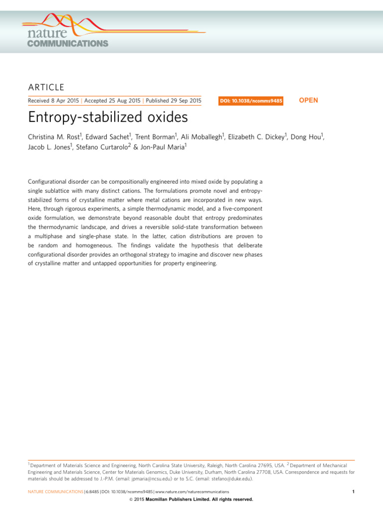 Entropy-Stabilized Oxides | PDF | Entropy | Enthalpy
