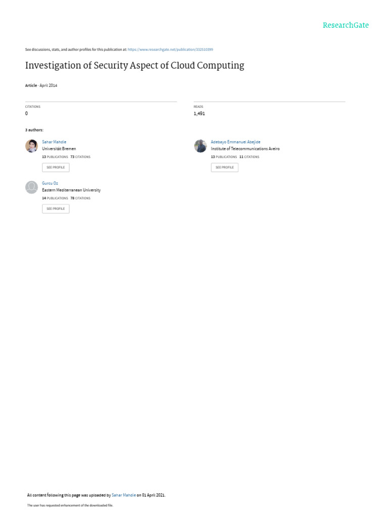 Investigation of Security Aspect of Cloud Computing | PDF | Cloud ...