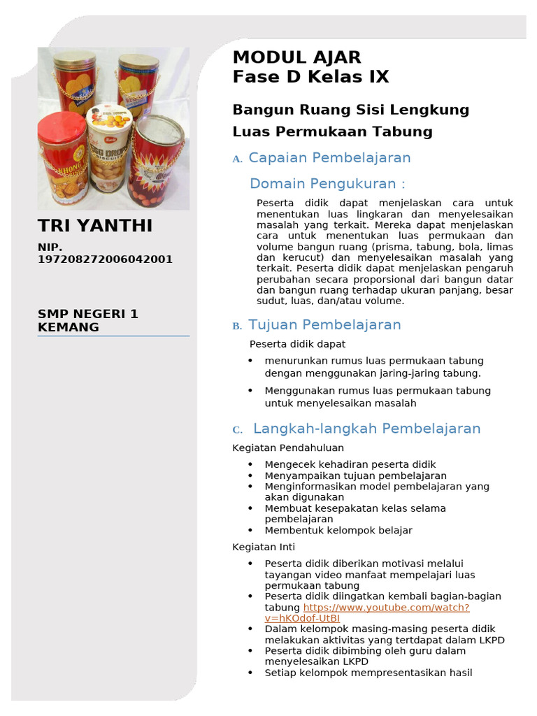 Luas Permukaan Tabung Kelas IX | PDF