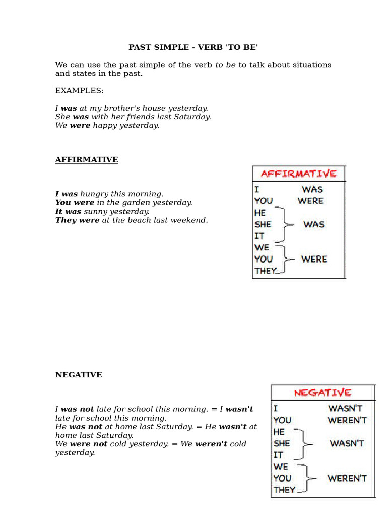 Past Simple of 'To Be' Explained | PDF | Language Arts & Discipline