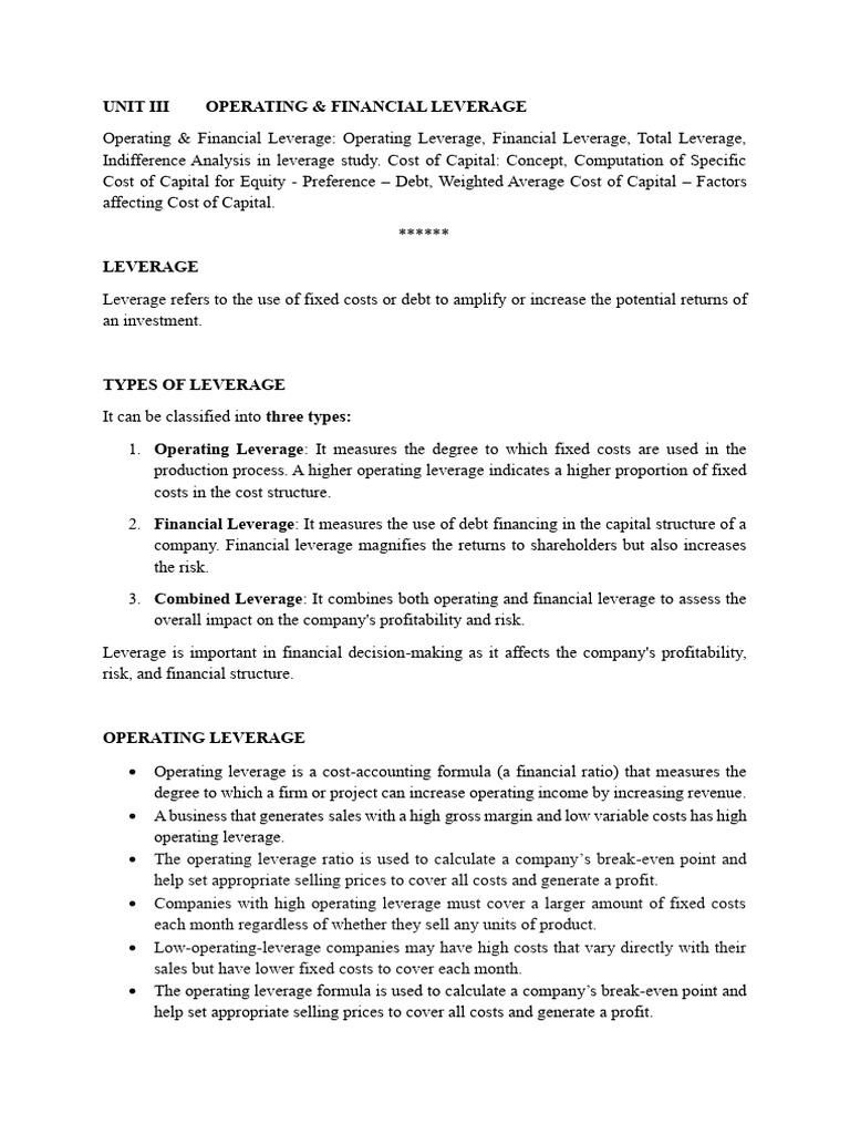 Understanding Operating and Financial Leverage | PDF | Cost Of Capital ...