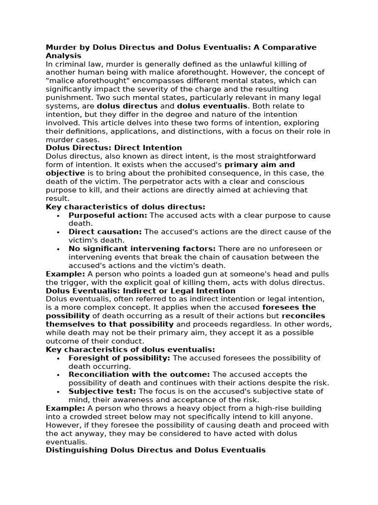 Notes on dolus directus and dolus eventualis pdf intention